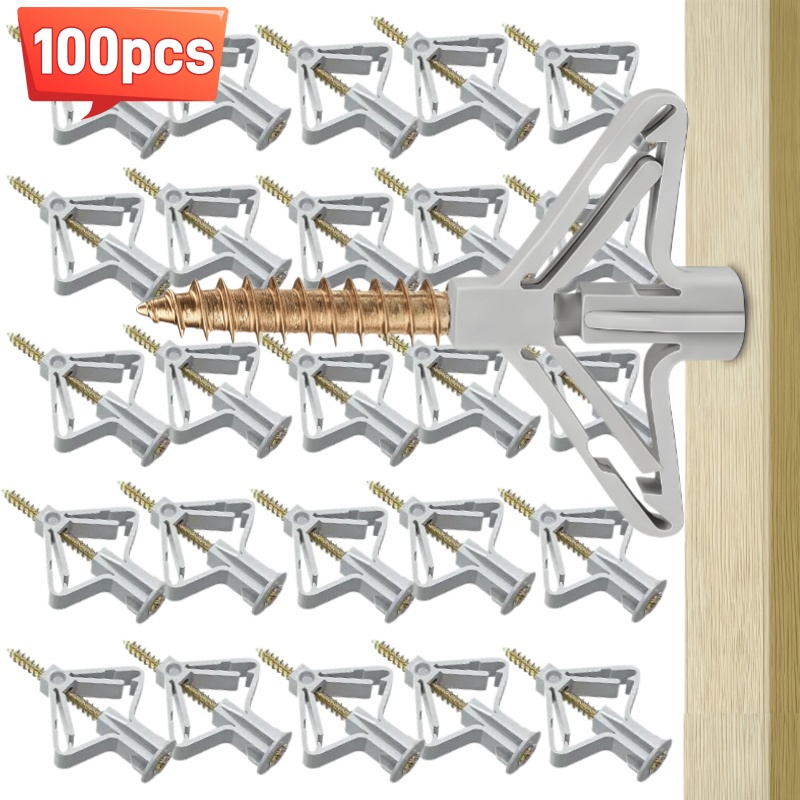 Drywall Anchor Screw - 100개 플라스틱 튜브형 석고보드 확장 나사,
